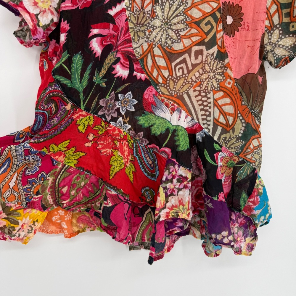 SACRED‎ THREADS BOHO PATCHWORK BLOUSE 100% COTTON MEDIUM MUSLIN GAUZE FAIRY - Picture 3 of 10
